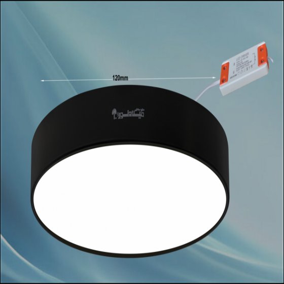 چراغ روکار مدل جهانگیر 16 وات ال ای دی LED گرد بدنه مشکی آلومینیومی قطر 120 میلی متر کلوین 6500با درایور ایزوله