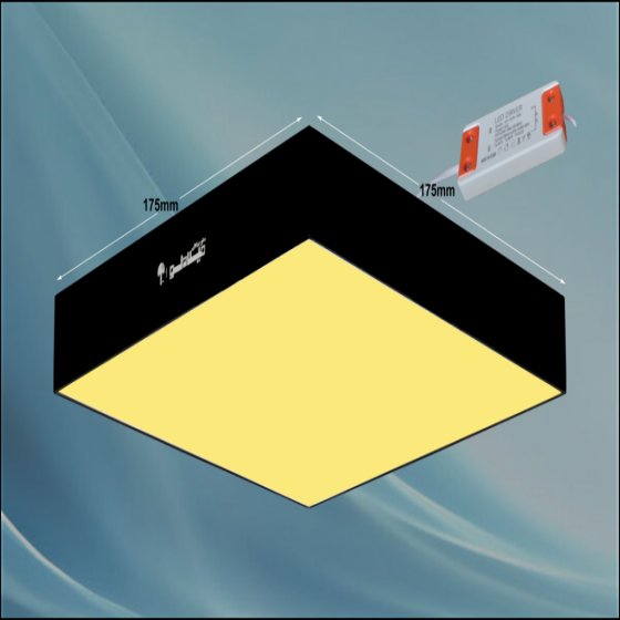 چراغ روکار مدل جهانگیر 24 وات ال ای دی LED مربع بدنه مشکی آلومینیومی ابعاد 175*175 میلی متر کلوین 3000 با درایور ایزوله
