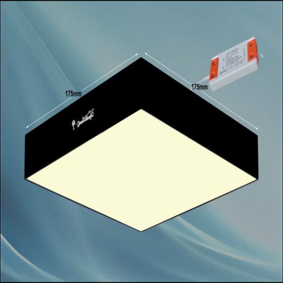 چراغ روکار مدل جهانگیر 24 وات ال ای دی LED مربع بدنه مشکی آلومینیومی ابعاد 175*175 میلی متر کلوین 4000 با درایور ایزوله