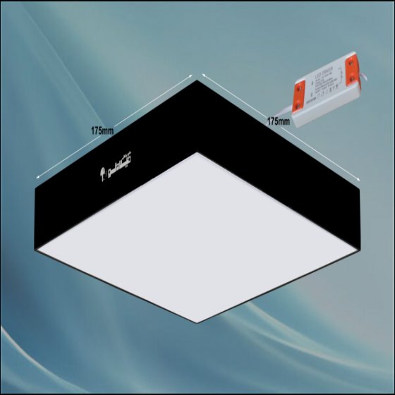 چراغ روکار مدل جهانگیر 24 وات ال ای دی LED مربع بدنه مشکی آلومینیومی ابعاد 175*175 میلی متر کلوین 6500 با درایور ایزوله