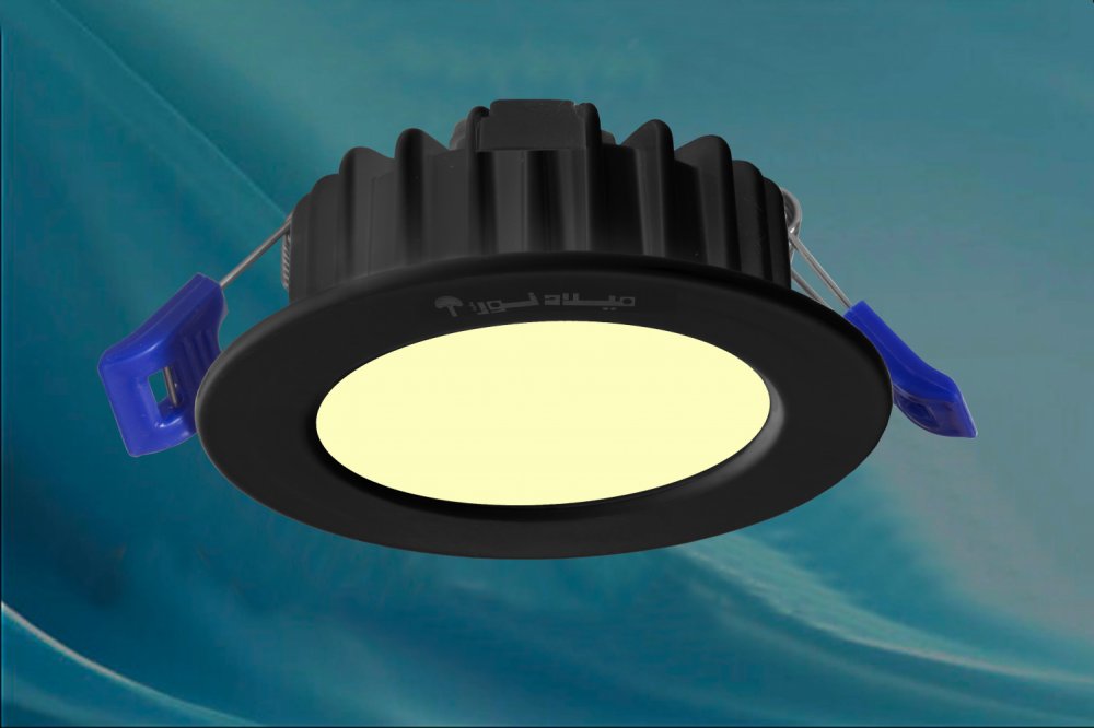 چراغ واترپروف IP65 توکار مدل ماه نشان 12وات ال ای دی LED آی پی 65 بدنه آلومینیومی مشکی برق مستقیم با ماژول سوئیچینگ  کلوین 4000